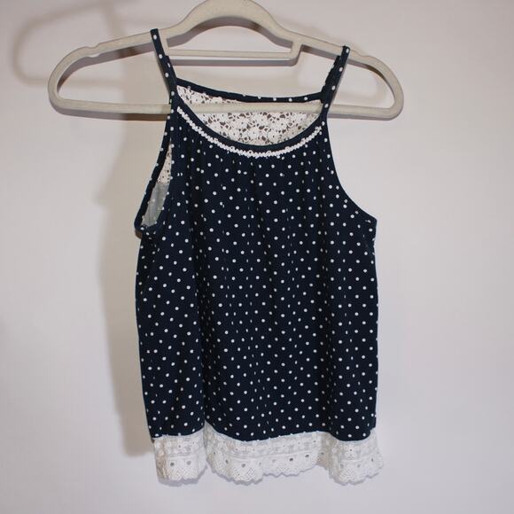 Wondernation Navy Blue And White Polka Dot Lace Boho Top Size XXL 18 - Picture 1 of 5